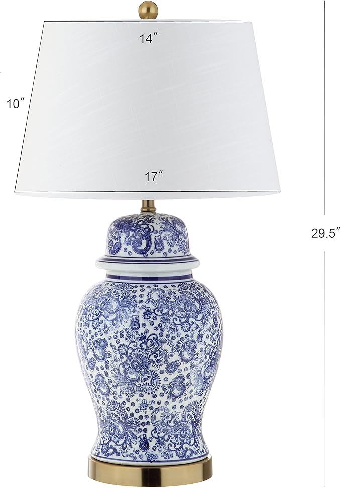 JONATHAN Y JYL3008A Ellis 29.5" Ceramic LED Table Lamp Traditional Bedside Desk Nightstand Lamp for Bedroom Living Room Office College Bookcase LED Bulb Included, Blue/White