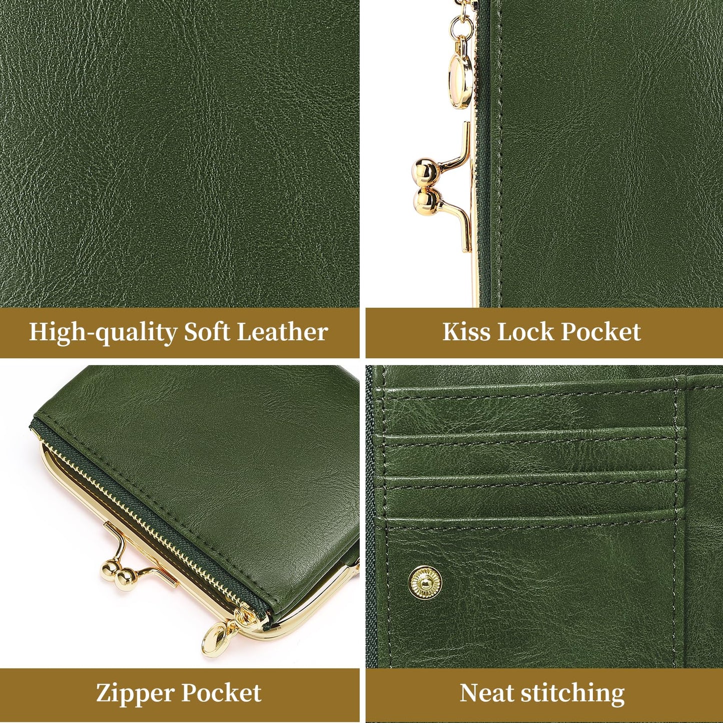 RNIEGA Wallet Women Small RFID Blocking Bifold Leather Wallets for Women Vintage Coin Purse With Zipper and Kiss Lock