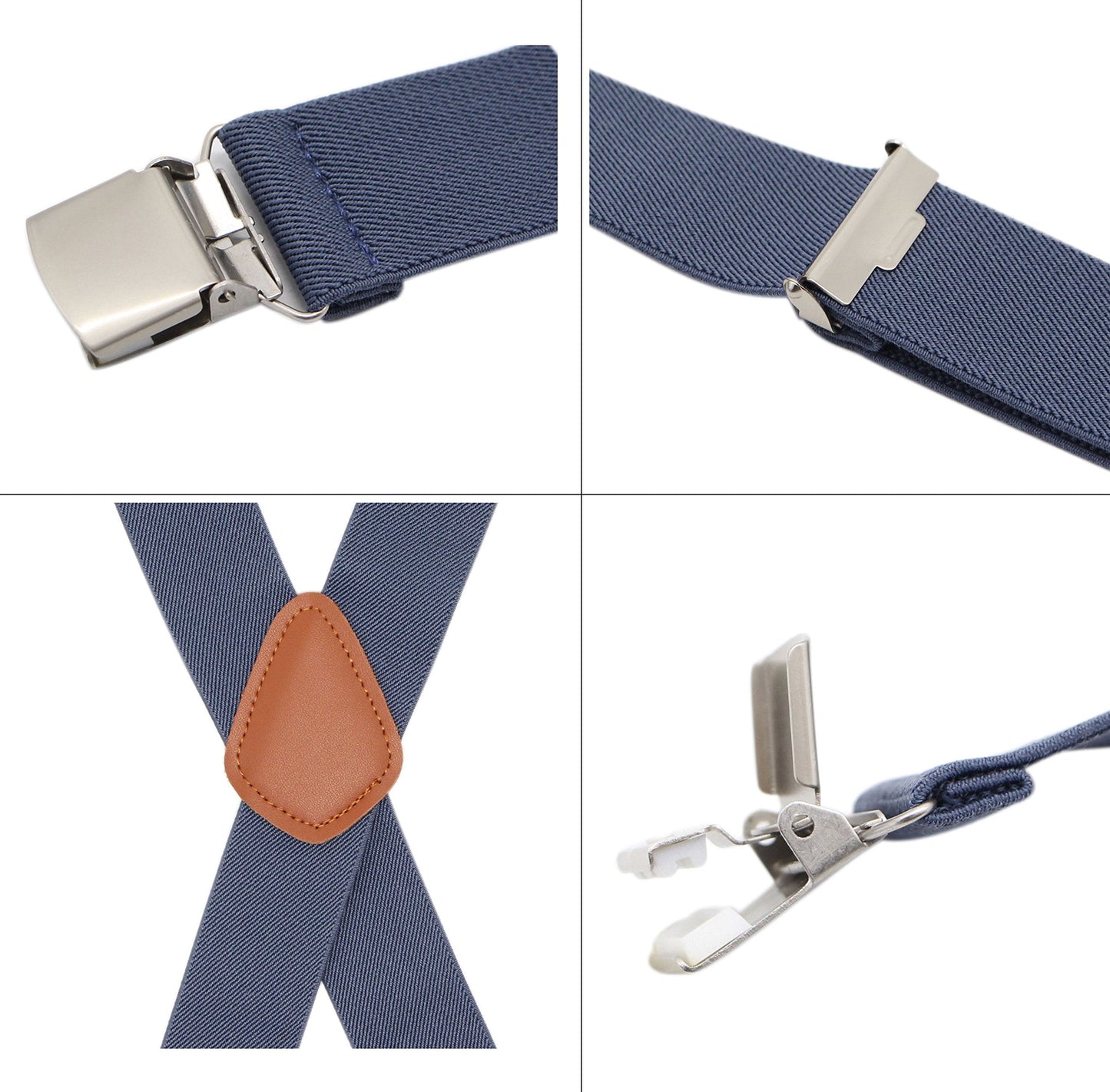 Bioterti Men’s Heavy Duty X- Back Suspenders-Adjustable Size, Long & Elastic Braces (Light Blue)