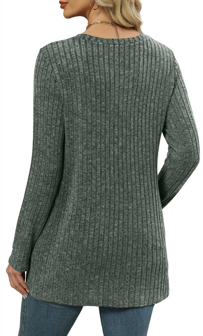 XIEERDUO Long Sleeve Shirts for Women Crewneck Tunic Tops Loose Fit Dressy Womens Sweaters with Pockets Fall Fashion 2025