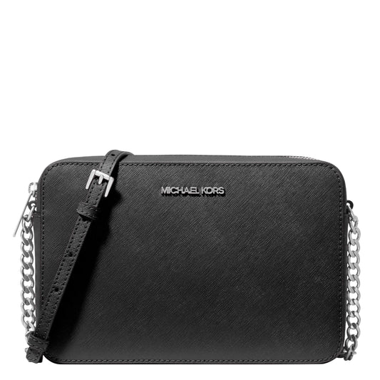 Michael Kors, Women's, Jet Set Large Crossbody Bag, Gold-Tone Hardware/Saffiano Leather/Black