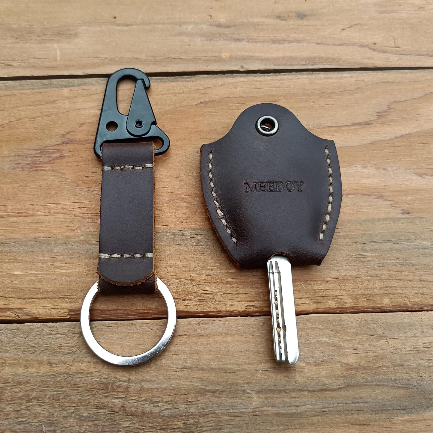 MEEBOY Handmade Leather car Key Sleeve for Broken Key car Key Cover for Men and Women (Coffee)