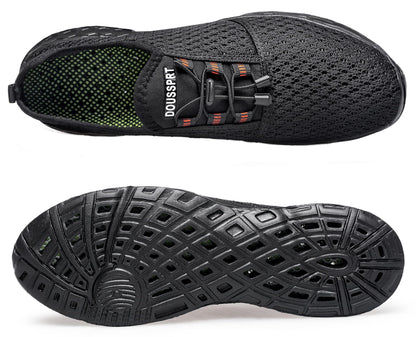 DOUSSPRT Men's Water Shoes Quick Drying Sports Aqua Shoes Dark Allblack Size 10.5