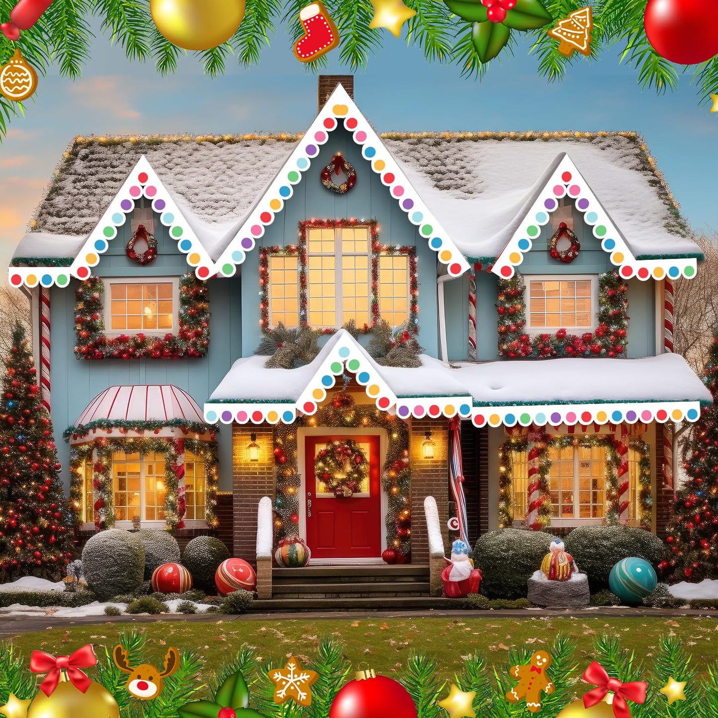Tudomro 23 ft Outdoor Christmas Gingerbread House Decorations Gingerbread Roof Porch Door Window Banner with Viscose Xmas Roof Trim for Xmas House Winter Holiday Party Decor