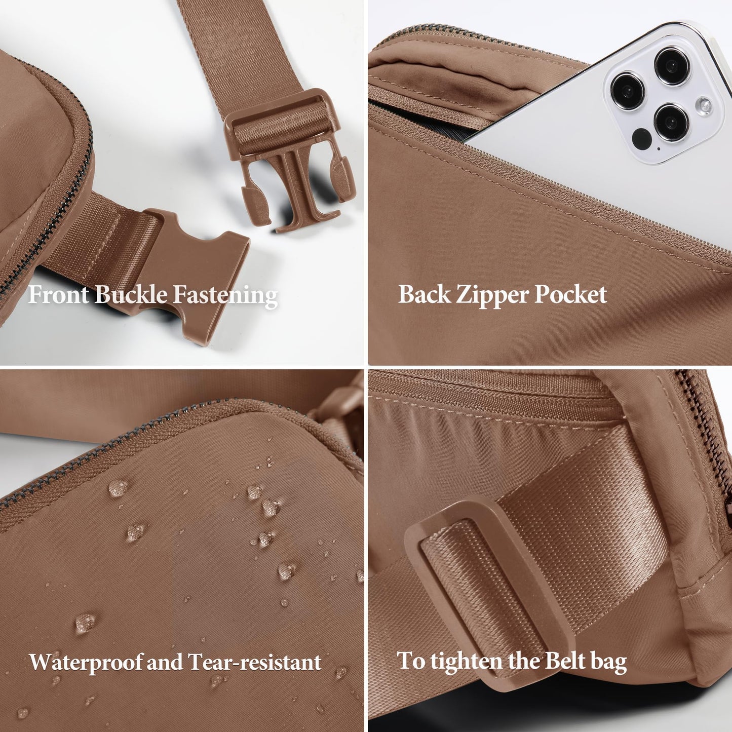 ODODOS Unisex Mini Belt Bag with Adjustable Strap Small Fanny Pack for Workout Running Traveling Hiking, Brown