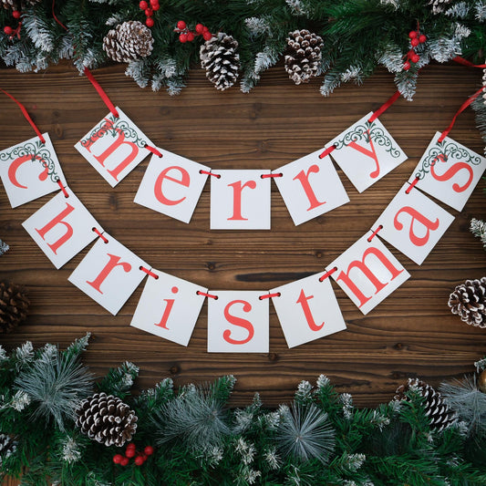 JUIIZAY Merry Christmas Banner On Distressed Wood Vintage Christmas Decorations for Mantle Fireplace Farmhouse Xmas Holiday Hanging Decor