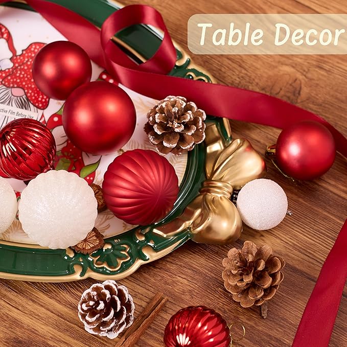 50ct Christmas Balls Ornaments for Xmas Tree, Red and White Shatterproof Christmas Tree Decorations Hanging Ball for Holiday Party Decor(1.57"-2.36")