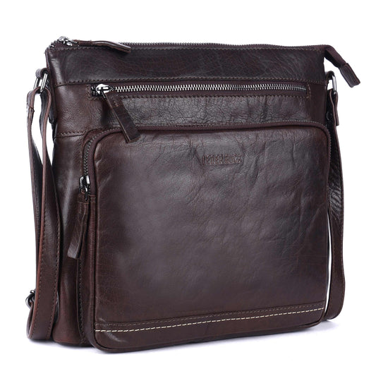 LEDERBUCK Olga Women's Extra-Large Genuine Leather Crossbody Purse – Soft Triple-Zip Shoulder Bag (Brown)