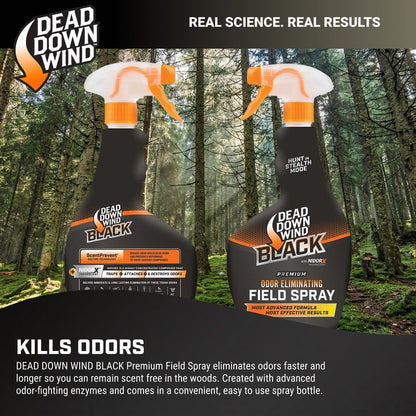 DEAD DOWN WIND Black Premium Field Spray Bottle - Odor Fighting Hunting Scent Control Spray - Safe for Sensitive Skin - Easy to Use for Hunting Gear & Clothing (12 oz)