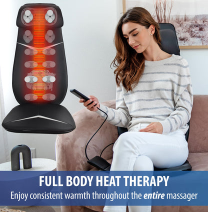 Zyllion Shiatsu Neck and Back Massager with Heat for Chair - 3D Electric Full Body Kneading Deep Tissue Massage Pad with Seat Cushion Vibration for Muscle Pain Relief, Black, ZMA-33