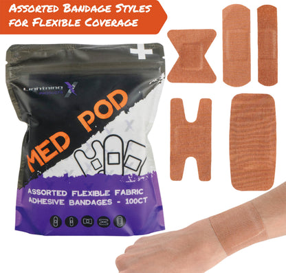 Lightning X Products Heavy Duty Flexible Fabric Assorted Adhesive Bandages for First Aid Kits (Pack of 100), 5 Sizes
