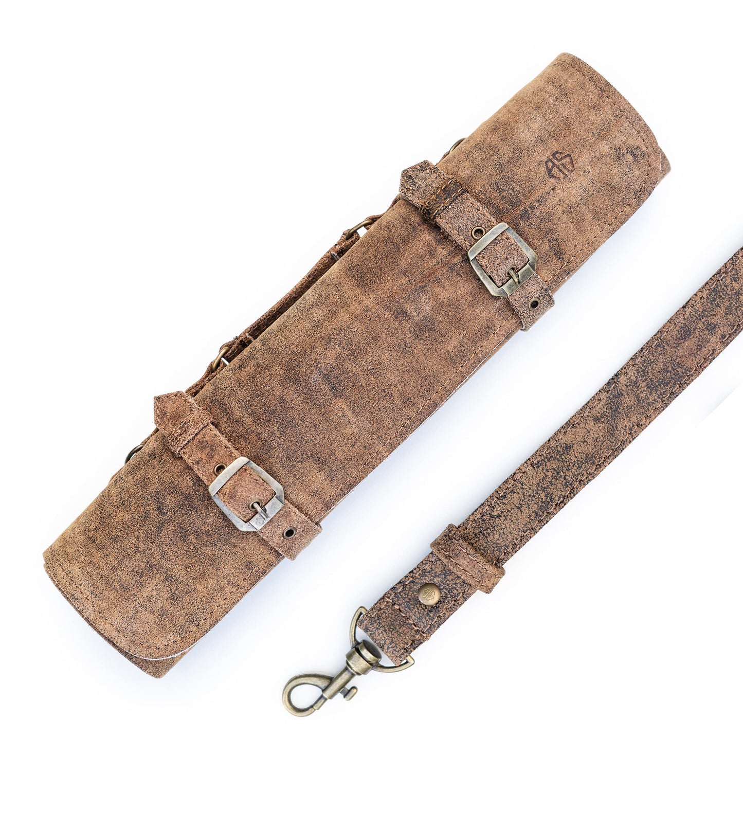 Angus Stoke Knife Roll Bag Genuine Leather – knife case for Chefs 7 slots – Leather Knife with handle and strap Frank (Brown-Antique)