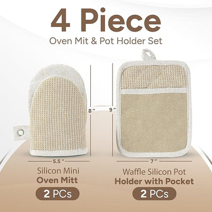 Casa Platino Mini Oven Mitts & Silicone Pot Holders, 4-Piece – Heat Resistant