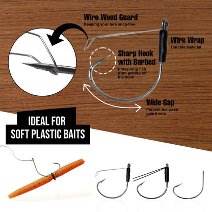 Reaction Tackle Wide Gap Wacky Hooks, Weedless Worm Hooks for Bass, High Carbon Steel Hooks for Stick Worm Soft Plastics, Neko Rig and Finesse Fishing - Size 2/0 Standard (25-Pack)