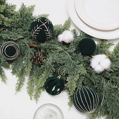 3.15INCH Green Velvet Ornaments for Christmas Tree, 12PCS Glitter Flocked Christmas Ornaments Decorations Balls Set Decor