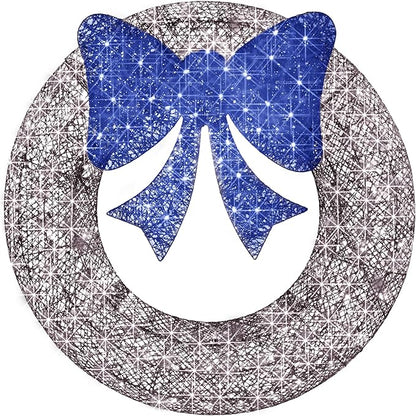 Best Choice Products 48in Pre-Lit Outdoor Christmas Wreath Decoration, LED Metal Holiday Decor for Home w/ 140 Lights, Bow - Hanukkah Silver/Blue