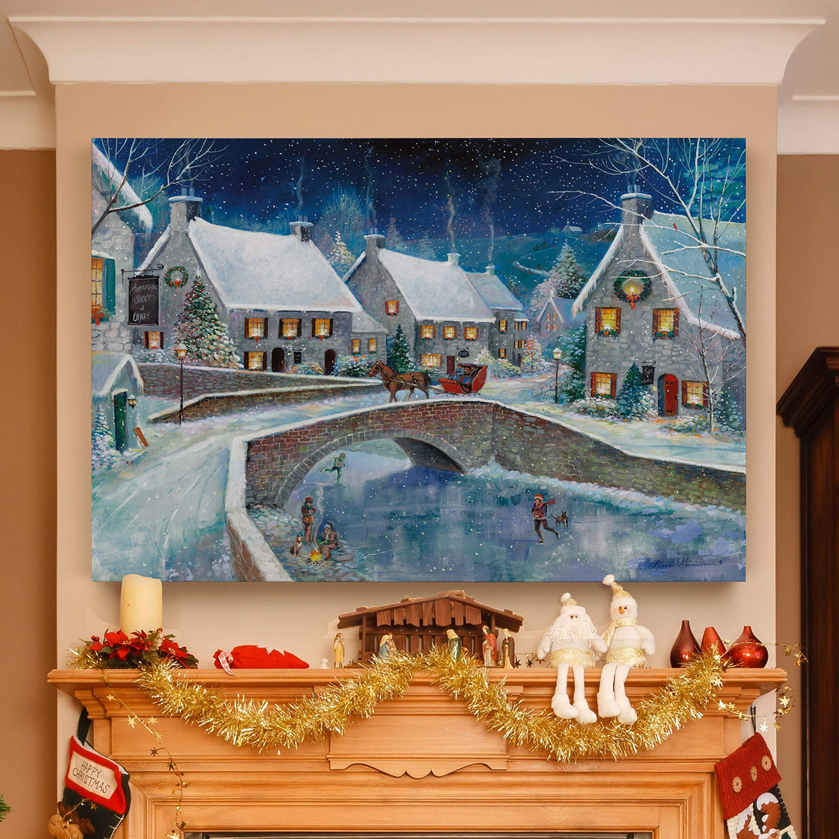 Renditions Gallery Abstract Christmas Decor for Home Snowy Warm Winter Wonderland Wall Hanging Canvas Prints for Bedroom Dining Living Room Office Home Kitchen Wall Decor - 32"X48" LT18