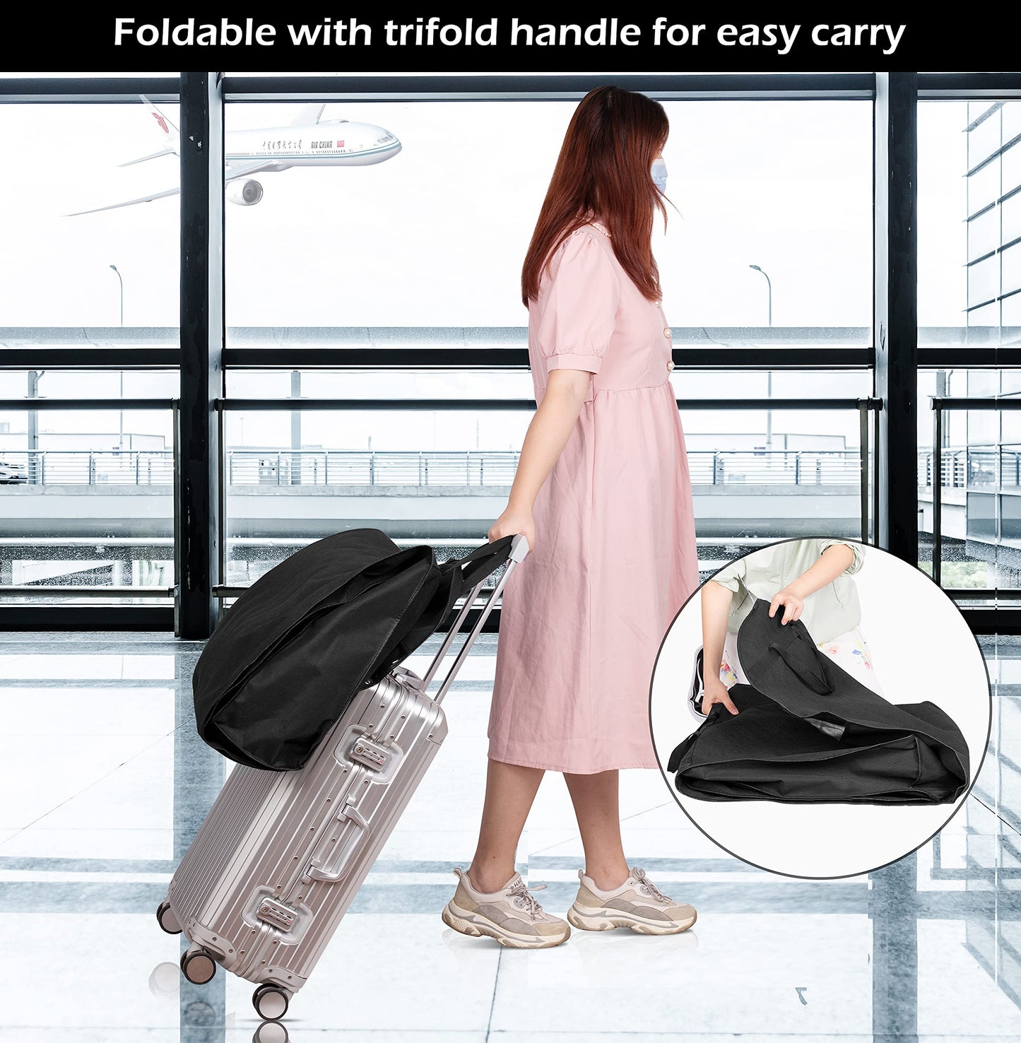 MISSLO 70" Bridal Wedding Gown Dress Garment Bag with Accessories Pouch Large Travel Garment Cover 8" Gusset (Black)