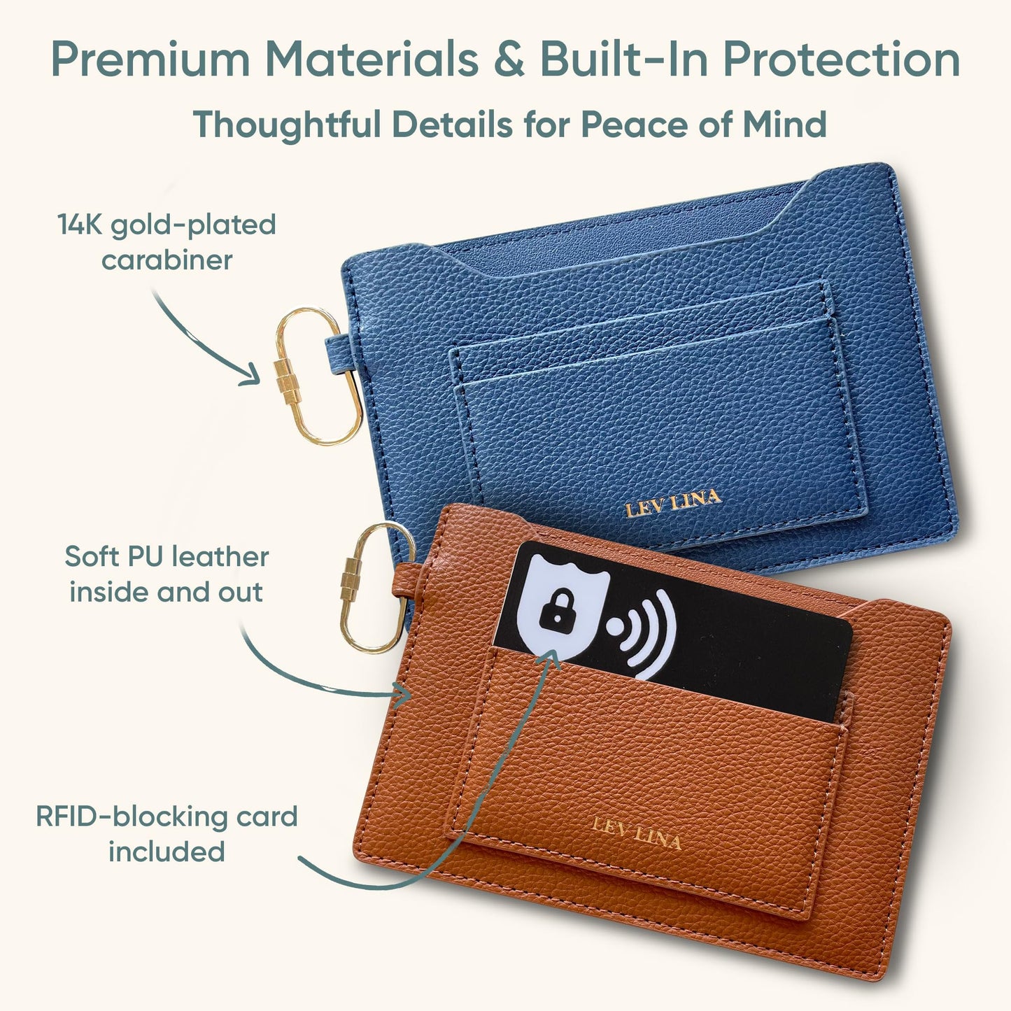 LEV LINA Passport Holder for Travel RFID Blocking Slim Leather Passport Wallet & Passport Book Cover Case with Gold Tone Screw Carabiner and Gift Pouch, Airport Essentials (Brown)