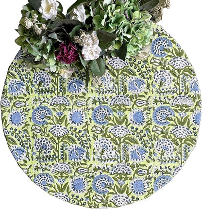 ATOSII Amara 100% Cotton Round Fall Tablecloth, Handblock Print Floral Table Cloth for Kitchen Dining Linen I Parties, Weddings, Christmas, Thanksgiving, Easter Grandmillennial Decor 60" Inches Round