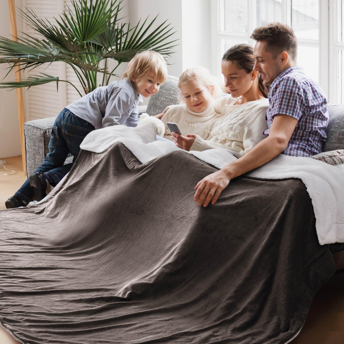 Bedsure GentleSoft Sherpa Fleece Blankets Queen Size for Bed - Thick and Warm, Soft Fuzzy Plush Queen Blanket for Winter, Grey, 90x90 Inches