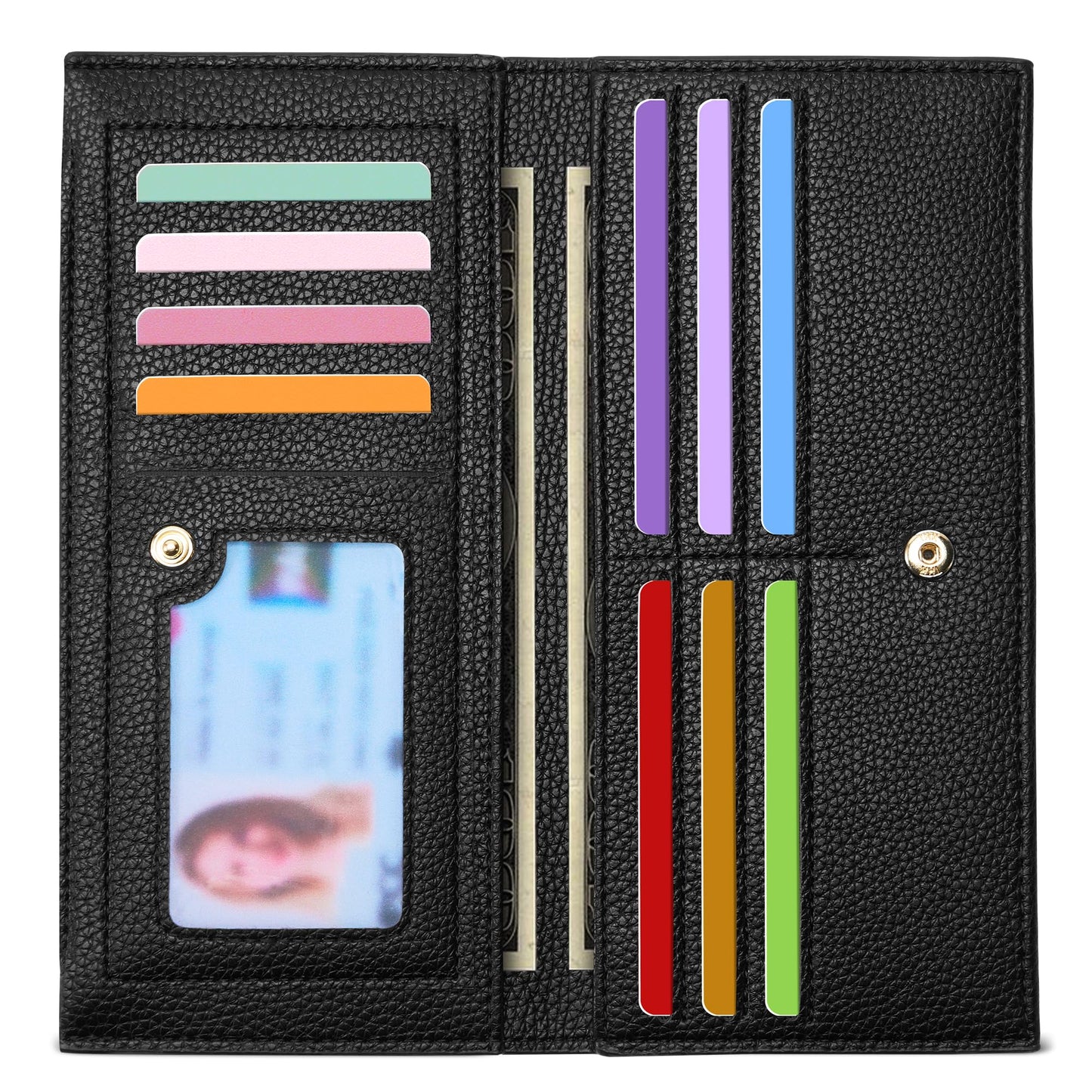 Tipmile Slim Wallet for Women, RFID Blocking Credit Card Holder, Ladies Bifold Wallet with Zipper, Black