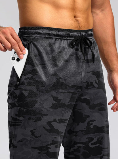 G Gradual Men's Sweatpants Open Bottom Athletic Pants with Zip Pockets Mesh Lightweight for Running, Workout, Lounge (Blackcamo/Grey, Large)