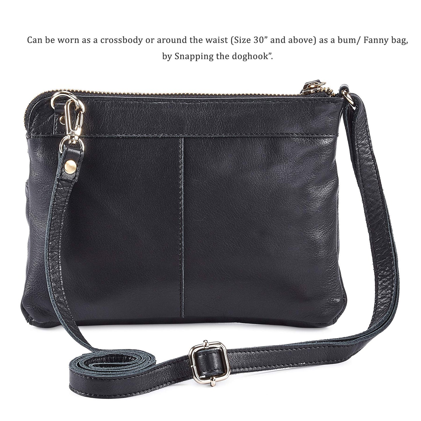 Small Crossbody Bags for Women Leather Sling Purse with Adjustable Strap Multi Pocket Cross Over for Travel & Gift (Black Nappa)