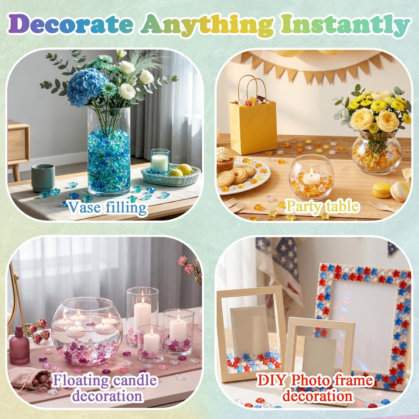 LAIDANLA 500PCS Mix Yellow Acrylic Star Gems Vase Fillers, Decorative Fake Crystals Gems for Centerpieces Table Scatter Wedding Decor Party Decorations DIY Crafts Home Decor