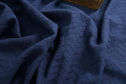 BELIZZI HOME 100% Cotton Bed Blanket, Breathable Thermal Blanket Full - Queen Size, Soft Chevron 90 inch x90 , Perfect for Layering Any All Season, Navy Blue