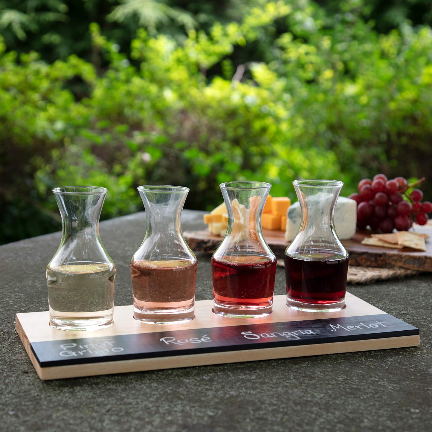 D'Eco Wine Tasting Flight Sampler Boards (2 Pack)- Set Includes Eight 6 oz Decanter Glasses & 2 Wood Paddles w Chalkboards- Great for Charcuterie Boards, Wine Tastings & Brunch - Wedding Gift