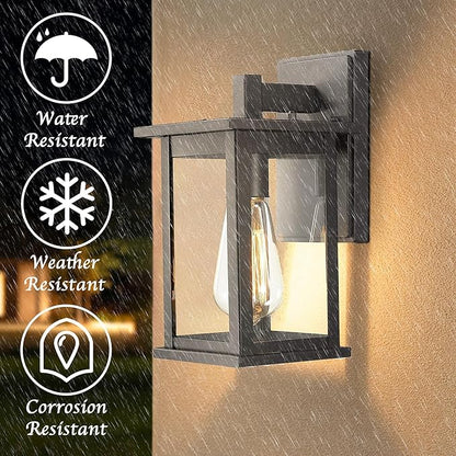 Bestshared Outdoor Wall Sconce, Exterior Lighting Fixture, Anti-Rust Outdoor Wall Mounted Light, Black Carriage Lantern Lamp, Outside Porch Light with Clear Glass for Home, Garage (Black, 1 Pack)