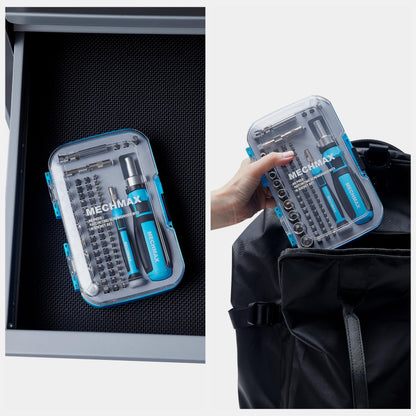 68 Piece MECHMAX Magnetic Ratchet Screwdriver Set, Socket and Interchangeable Bits Slotted, Phillips, Star, Precision Bits with Case for Home, Office, Car, Automotive, Ring Doorbell and as A Gift