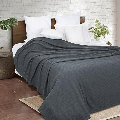 BELIZZI HOME 100% Cotton Bed Blanket, Breathable Thermal Blanket Twin Size, Soft Chevron 60 inch x90 , Perfect for Layering Any All Season, Charcoal Grey