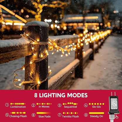 JOYIN 66FT Connectable Christmas String Lights Clear Wire, 8 Modes 200 LED Twinkle Fairy Lights for Indoor Outdoor, Christmas Tree, Classroom, Bedroom, Yard, Patio, Party Decor (Warm White)