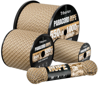 Paracord Rope 550 lb - 50ft 5/32" Parachute Cord 4MM 7-Strand para Cord - Heavy Duty Spool String for Survival,Camping Gear, Survival Bracelet, Clothesline - Desert Camo