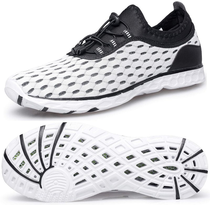 DOUSSPRT Men's Water Shoes Quick Drying Sports Aqua Shoes White Size 10