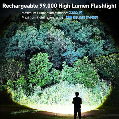 Rechargeable Flashlight - 99,000 High Lumen Brightness | 15H LED Life, 5 Modes, IPX7 Waterproof for Camping & Hiking