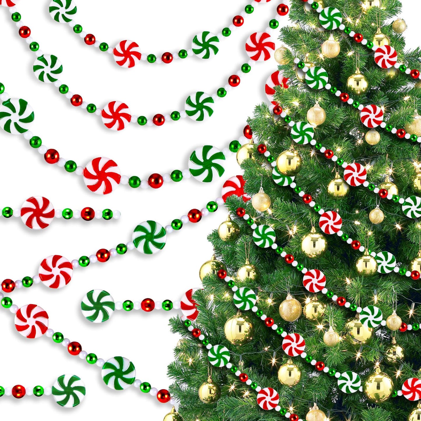 Christmas Tree Candy Garland, Christmas Decorations Hanging Peppermint Garland for Meeting Wreaths Home Fireplace Ornaments (10 Feet)