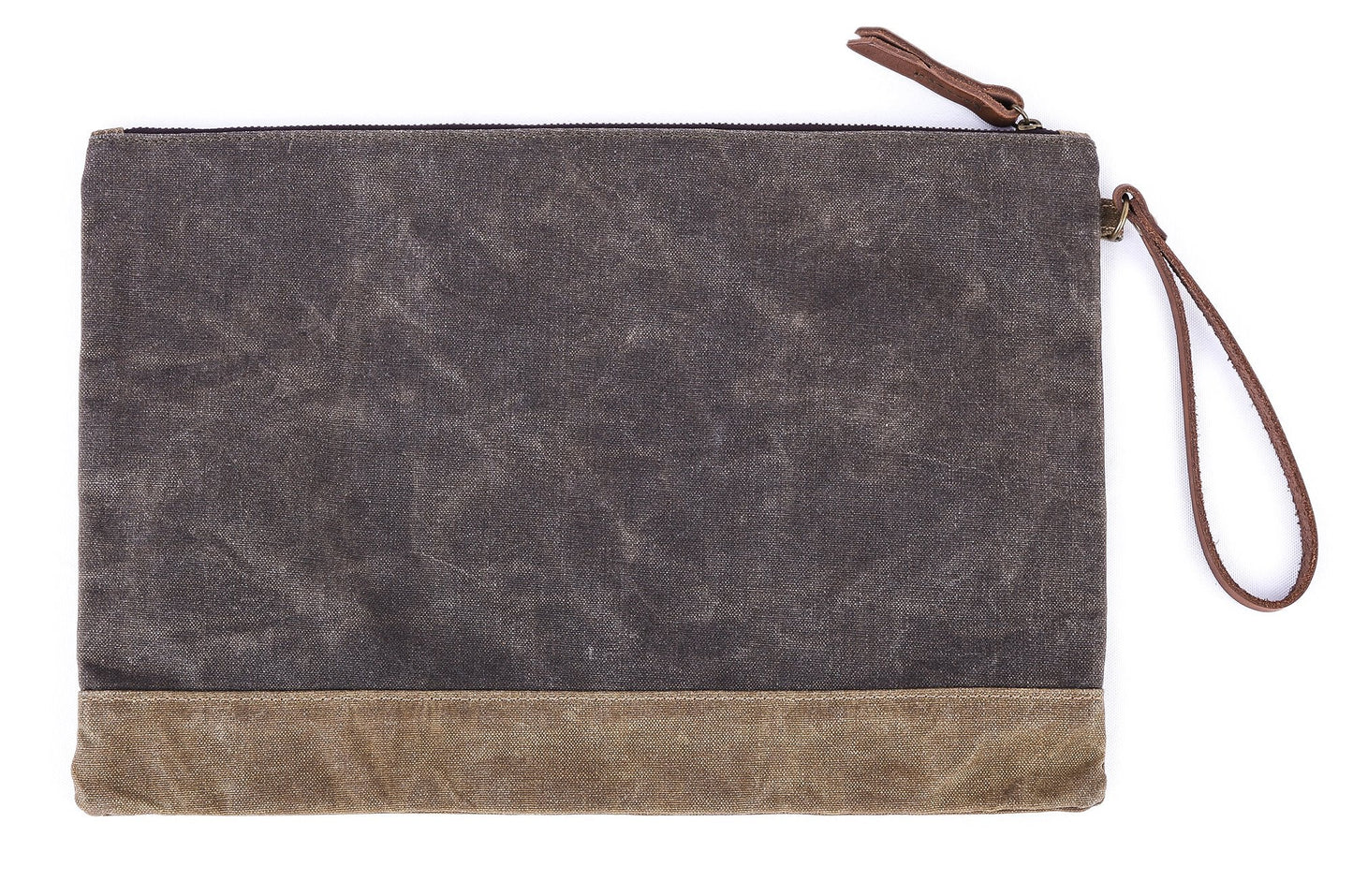 Gootium Waxed Canvas Zip Folio Pencil Pouch - Office Supply Zippered Makeup Bag Multipurpose File Folder - Size 13"x9.4", Olive Drab
