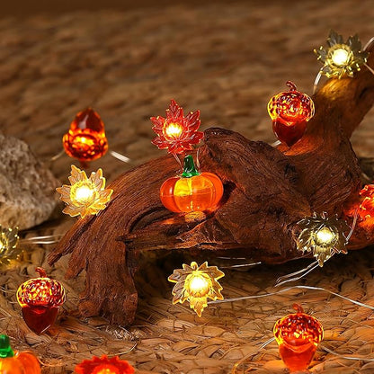 Fall Lights 10Ft 30 LEDs Fall Decorations Battery Operated Acorn 3D Pumpkin Maple Leaf String Lights for Home Autumn Garland Harvest Thanksgiving Party Christmas