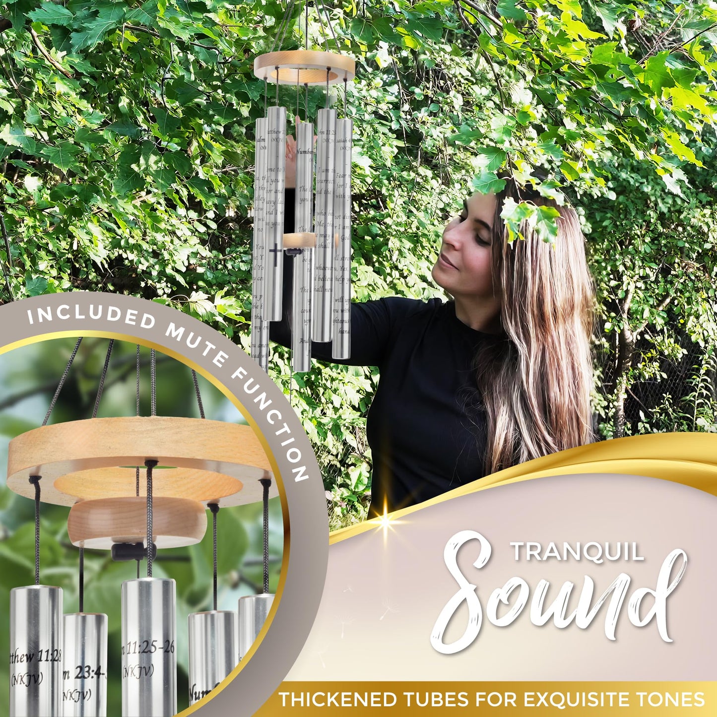 Living Hope Christian Memorial Wind Chimes for Loss of Loved One - Beautifully Packaged Sympathy Wind Chimes for Outside with Sympathy Card & Floral Keepsake - Religious Memorial Gifts for Loss (32")