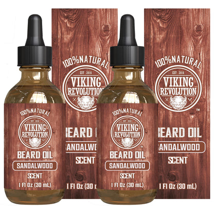 Viking Revolution Sandalwood Beard Oil for Men - Natural Mens Beard Oil with Argan Oil and Jojoba Oil - Beard Softener, Strengthens and Moisturizes - Beard Conditioner for Men (Sandalwood, 1 Pack)