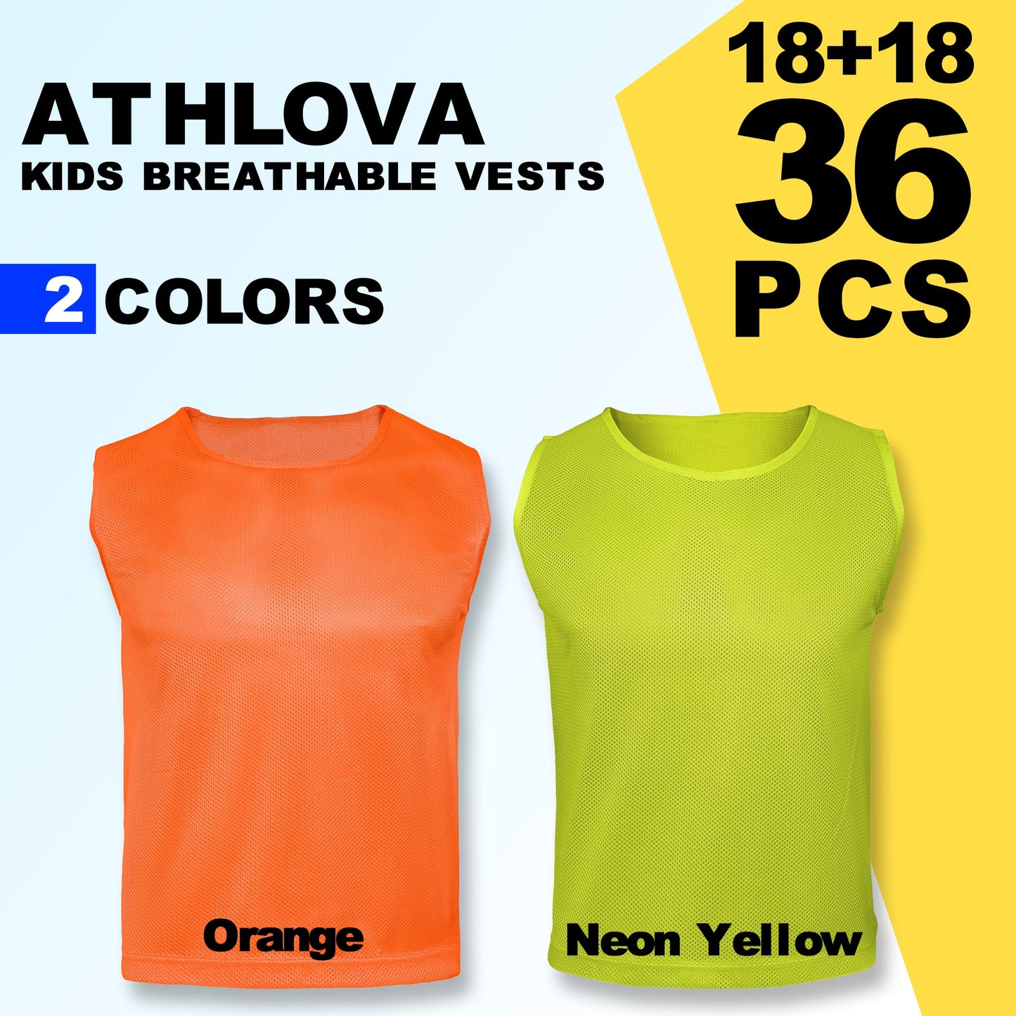 ATHLOVA Kids Scrimmage Vests - Mesh Practice Jerseys for Soccer, 18 Red & 18 Blue