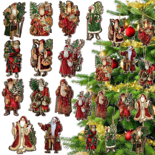 Suzile 36 Pcs Christmas Wooden Ornaments Vintage Christmas Tree Decorations Santa Claus Ornaments for Tree Wreaths Xmas Hanging Wood Cutouts Decor for Farmhouse Home Winter Holiday Party Favors