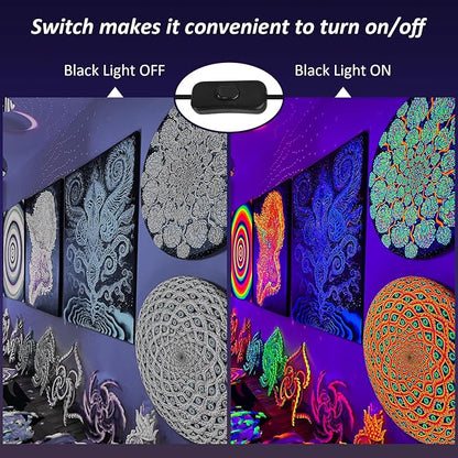 60W Black Lights, 2 Pack LED Blacklight Flood Light with Plug, IP66 Waterproof Black Lights for Glow Party, Stage Lighting, Body Paint, Fluorescent Poster, Neon Glow