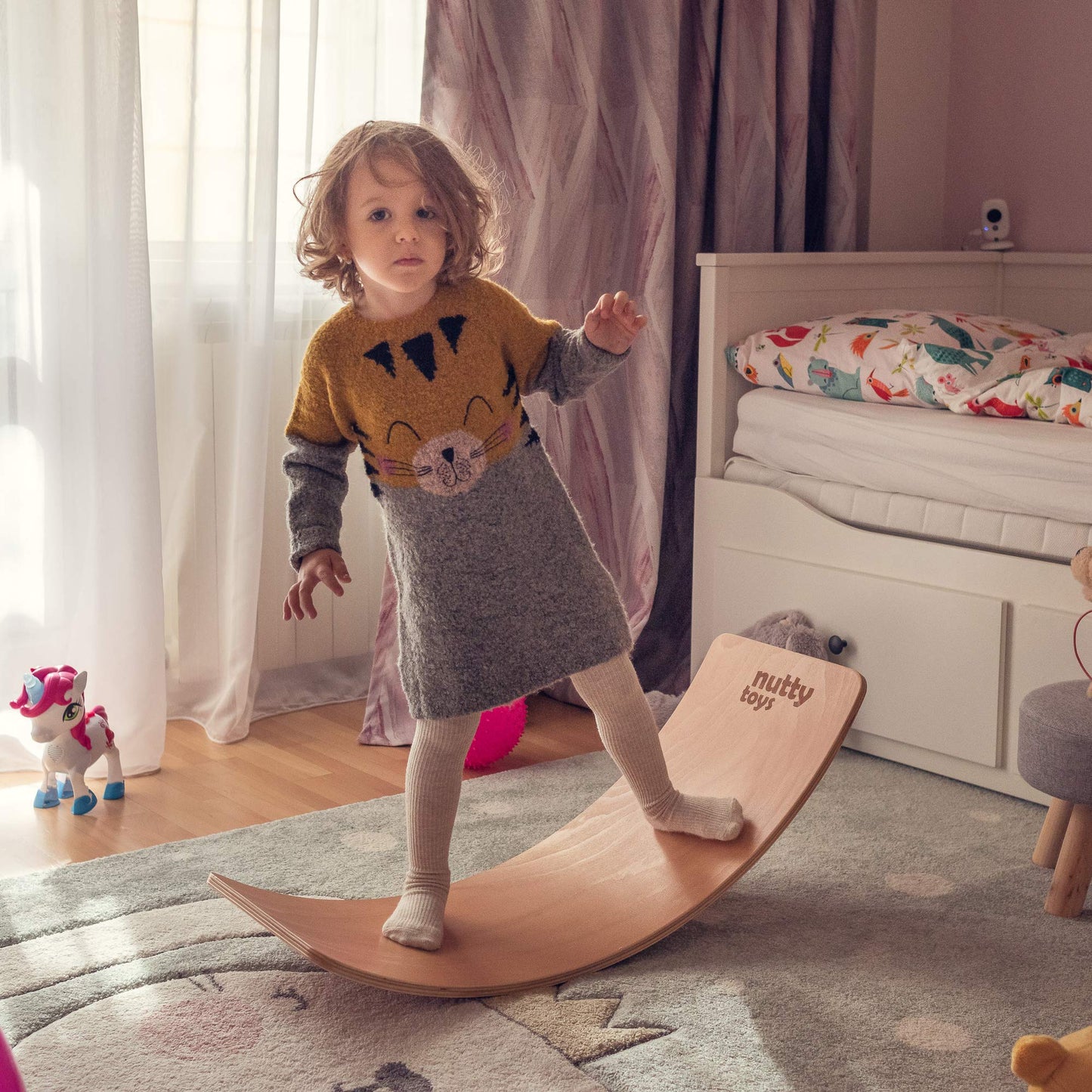 NUTTY TOYS Montessori Wooden Wobble Board for Kids & Adults - 35" 100% Natural Wood Balance Board Toddler Balancing Toy Unique Boy & Girl Open Ended Toy Best Christmas Stocking Stuffer Gifts Idea 2025