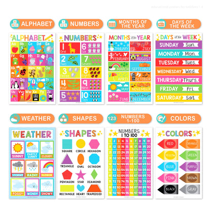 Hadley Designs 16 Educational Posters for Classroom Must Haves - Laminated Pre-K Posters for Toddler Homeschool Essentials, Toddler & Preschool Learning Activities, Kindergarten Classroom Decor