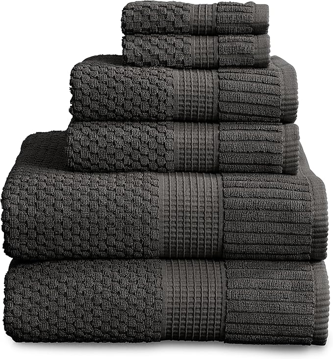 NY Loft 100% Cotton 6 Piece Bath Towel Set | Grey Towels | Oeko-TEX® Standard