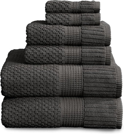 NY Loft 100% Cotton 6 Piece Bath Towel Set | Grey Towels | Oeko-TEX® Standard